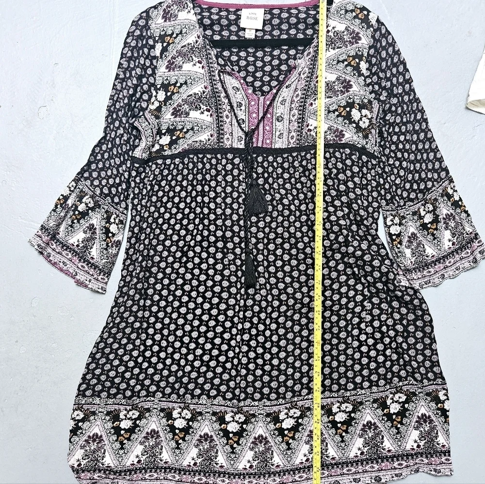 Knox Rose Paisley & Batic Print Flowy Quater Sleeve Midi sz M Tunic Dress - Picture 9 of 11